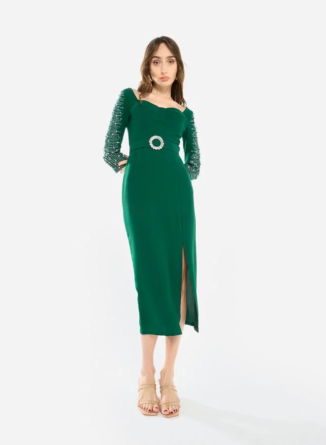 House of Moda Women Embellished Sleeve Midi Dress